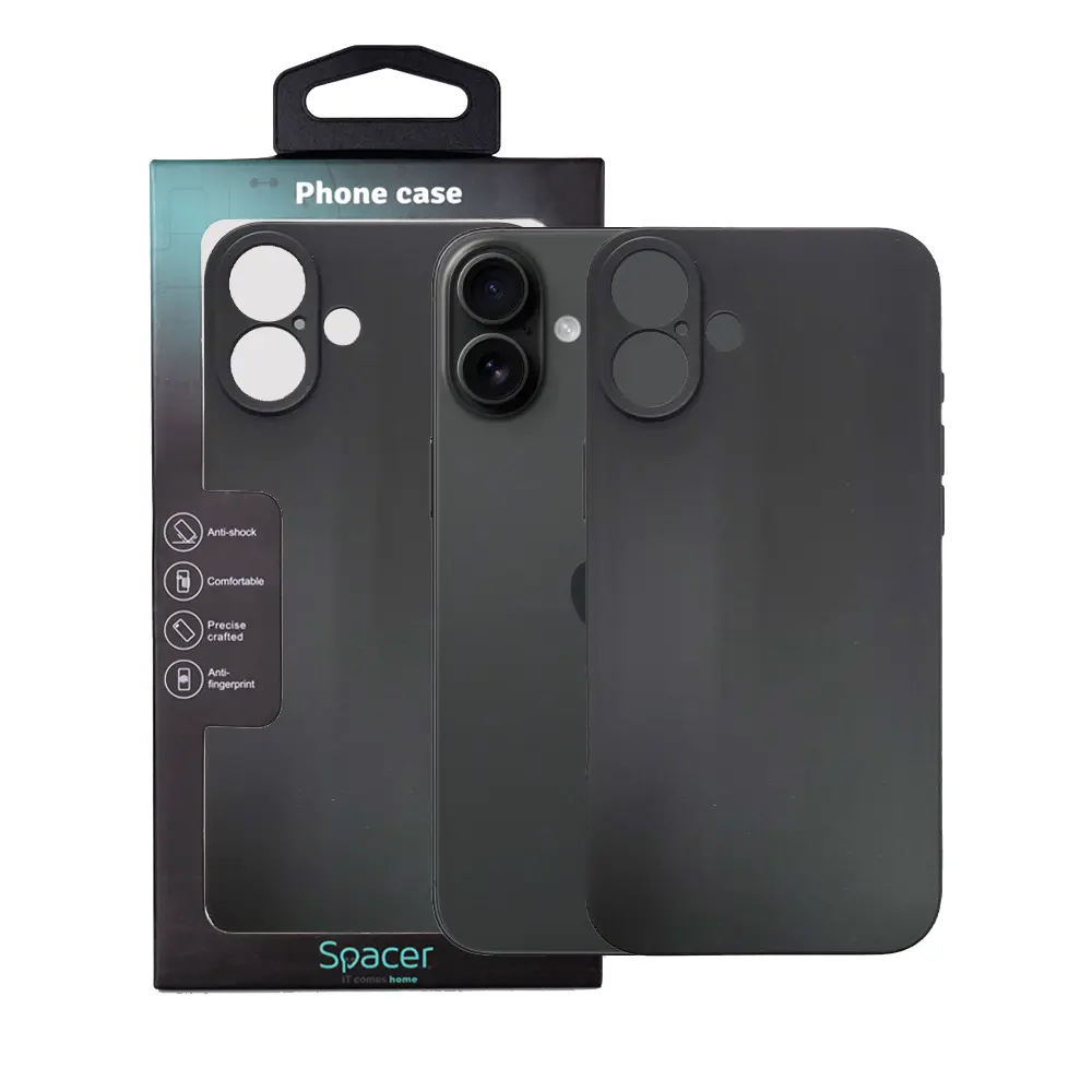 Husă iPhone 16 Plus Spacer TPU neagră 1,5 mm