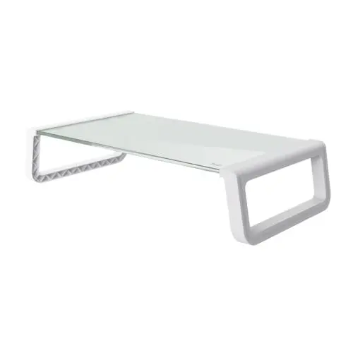Suport pentru monitor Trust Monta, 41 x 22 x 10 cm, sticla securizata, Organizator pentru birou pentru laptop, computer, Mac, PC, notebook – alb