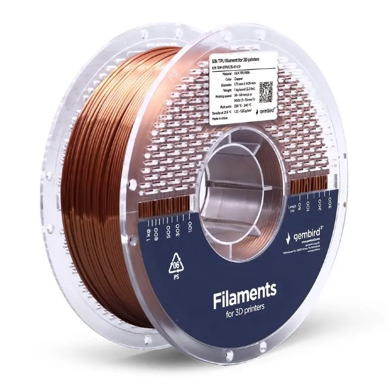 Filament imprimanta 3D, Gembird, TPU SILK, 1.75mm, 1Kg, aprox. 350m, cupru