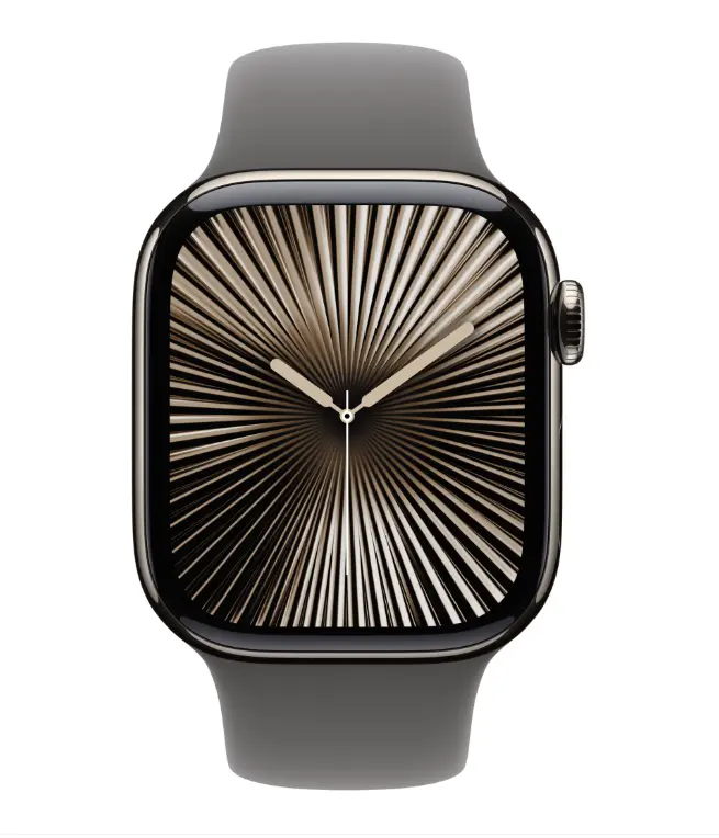 Apple Watch 10, GPS, Cellular, Carcasa Natural Titanium 42mm, Stone Grey Sport Band – M/L