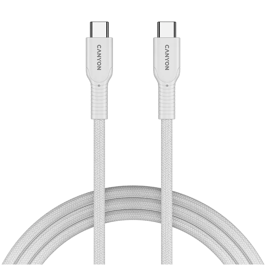 Cablu de date Canyon CND-CCAP60AB10W, USB-C – USB-C, 1 m Alb