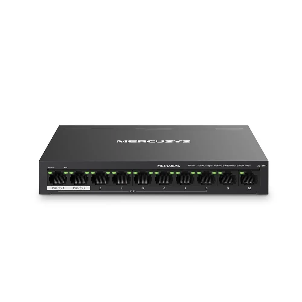 Switch PoE Mercusys MS110P 10 porturi 10/100 Mbps 8 PoE+
