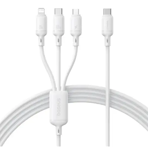 Cablu de Date Type-C la Micro-USB, Lightning, USB-C, 100W, 1.5m – Baseus Silky (P10377706213-00) – Moon White