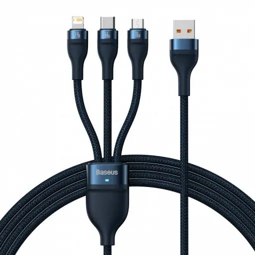 Cablu Baseus 3 în 1 albastru 66 W 1,2 m USB-C Micro USB Lightning