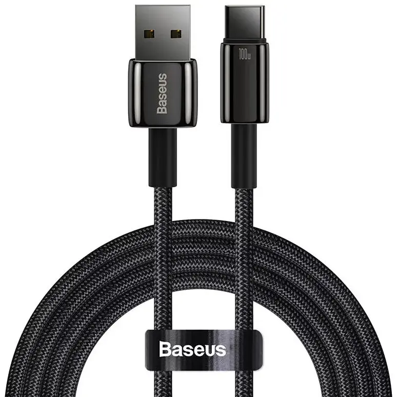 Cablu Baseus Tungsten Gold USB-A USB-C 100W 1m negru