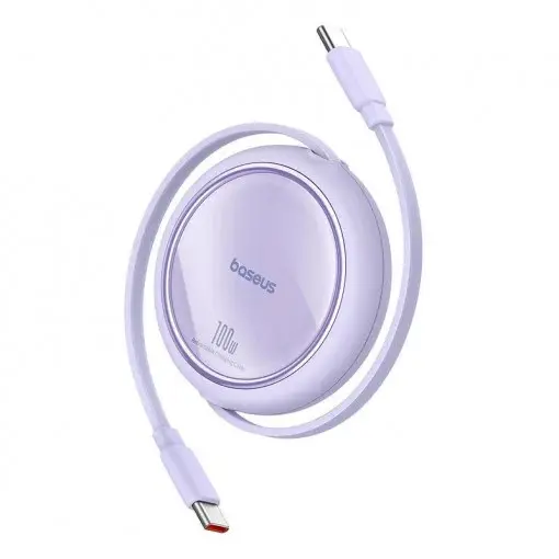 Cablu USB-C Baseus Free2Pull Mini 60W mov retractabil 1 m