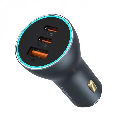 Incarcator auto Baseus Golden Contactor Pro, 65W, 1xUSB, 2xUSB-C, GaN, Gri