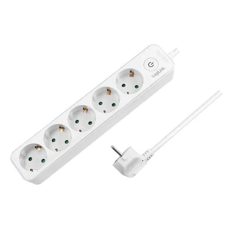 Prelungitor LogiLink LPS246, 5 prize, întrerupător iluminat, 1,5 m, alb
