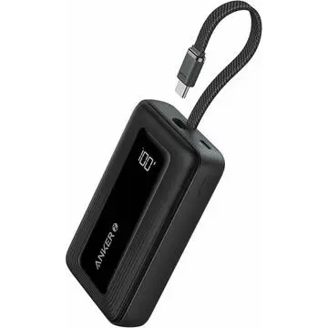 Acumulator extern Anker Zolo 10000 mAh 30W cablu USB-C integrat Negru