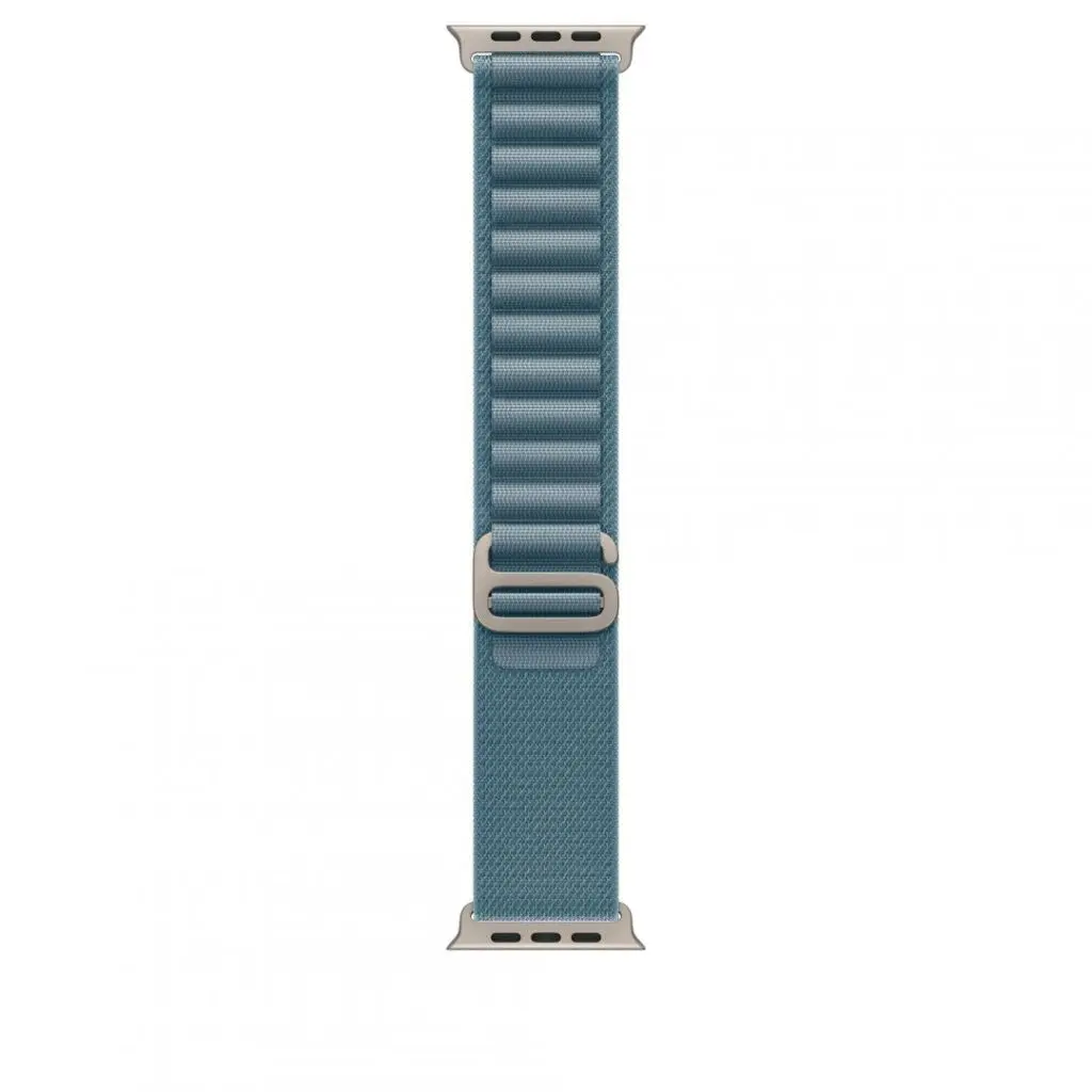 Curea pentru Apple Watch 49mm, Light Blue Alpine Loop – Small – Natural Titanium Finish