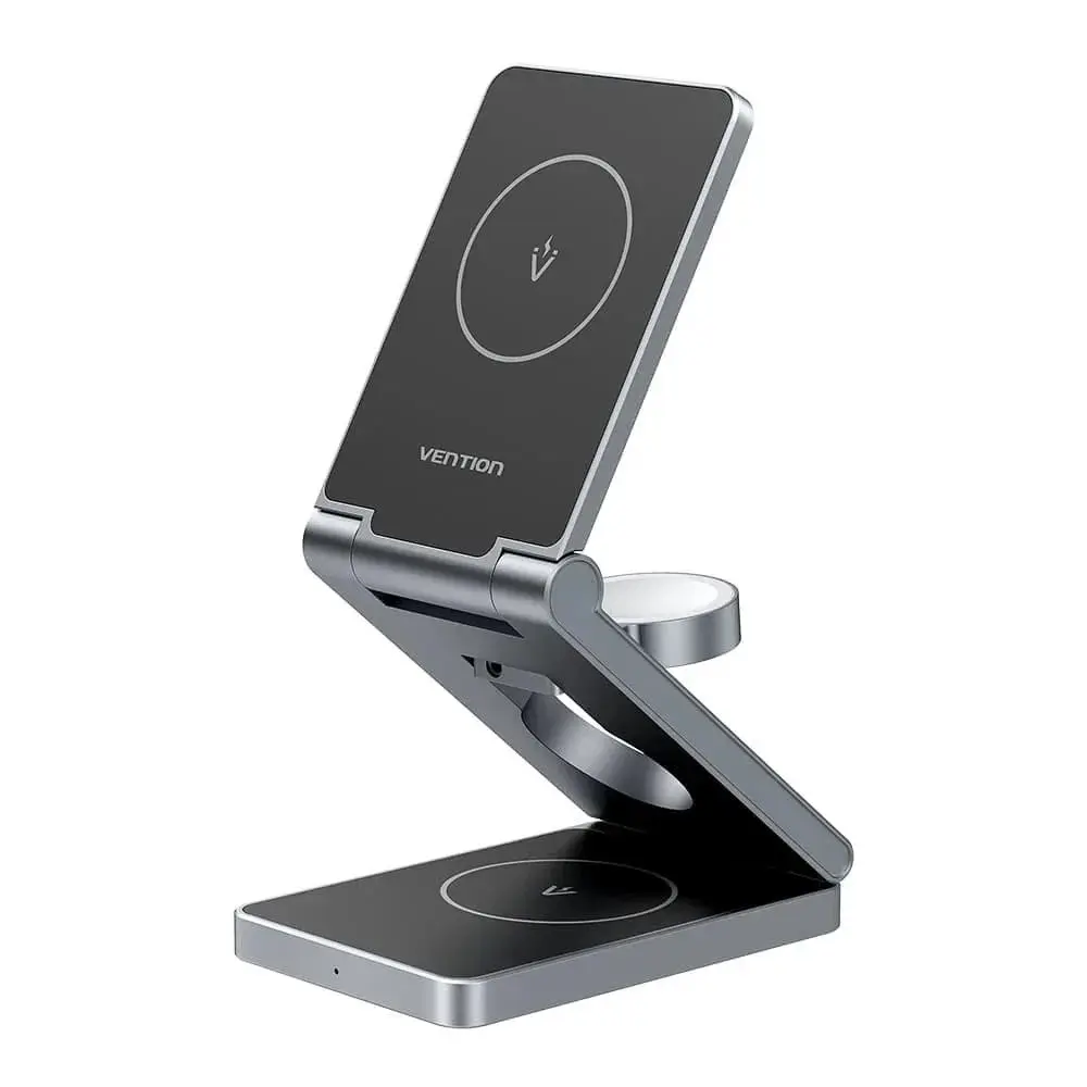 Incarcator wireless 3in1 Fast Charging, Indicator LED, Compatibilitate MagSafe – Vention (FGFH0) – Silver