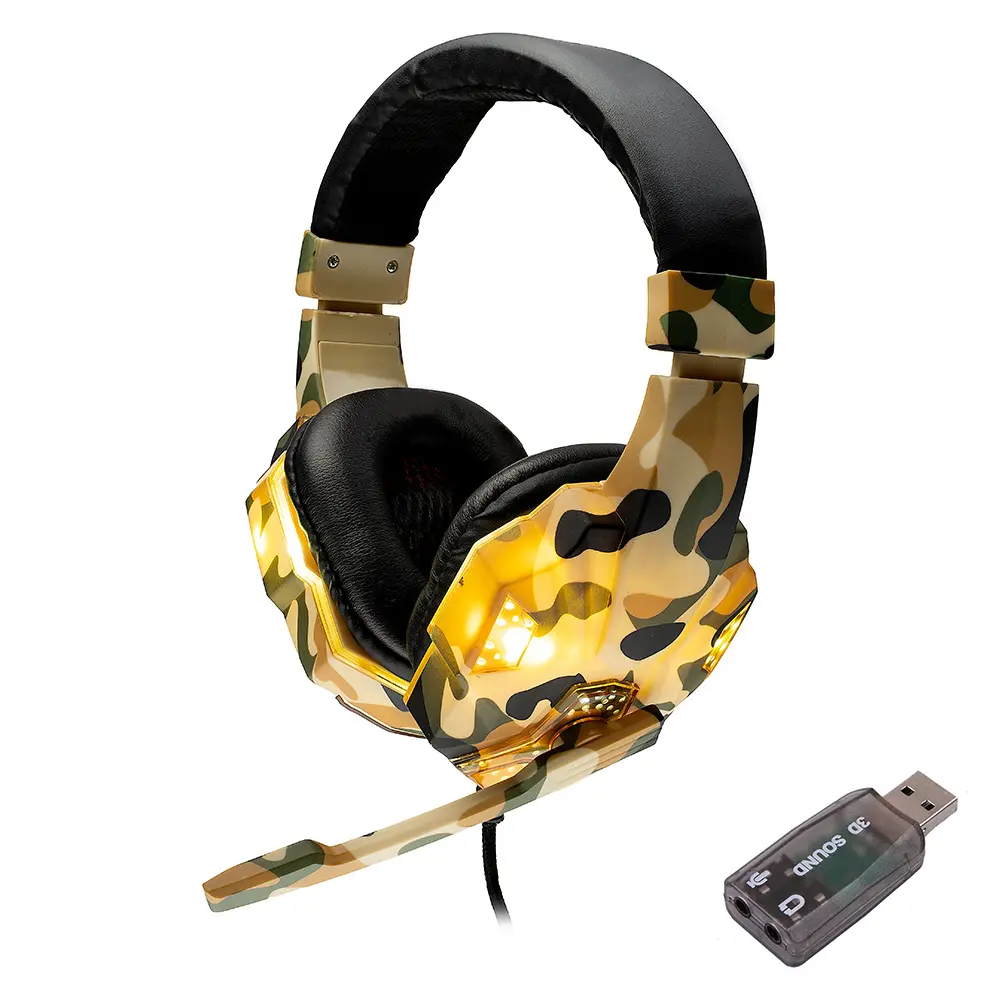 Casti Spacer SPGH-CAMO-USB gaming, camuflaj, LED verde