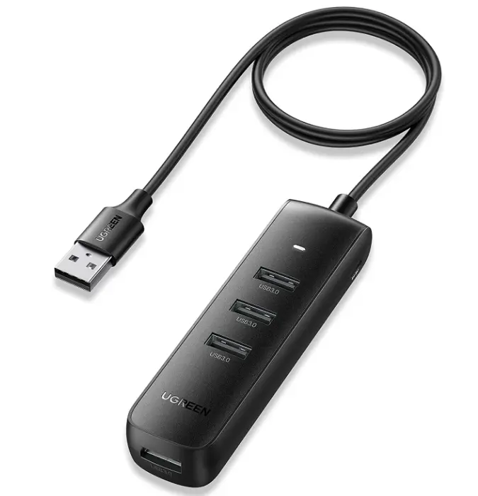 Hub Ugreen CM416 negru, 4× USB 3.0 și cablu 25 cm