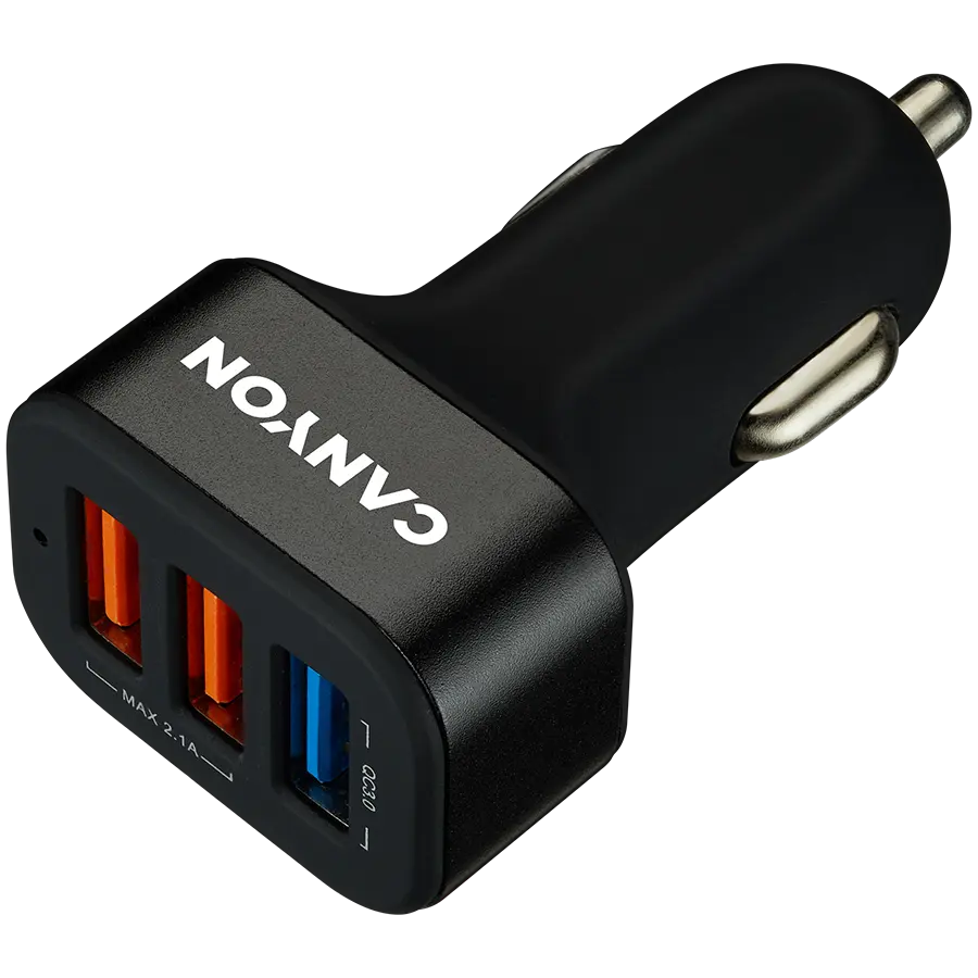 Incarcator auto Canyon CNE-CCA07B, Quick Charge 3.0, 3xUSB, Black