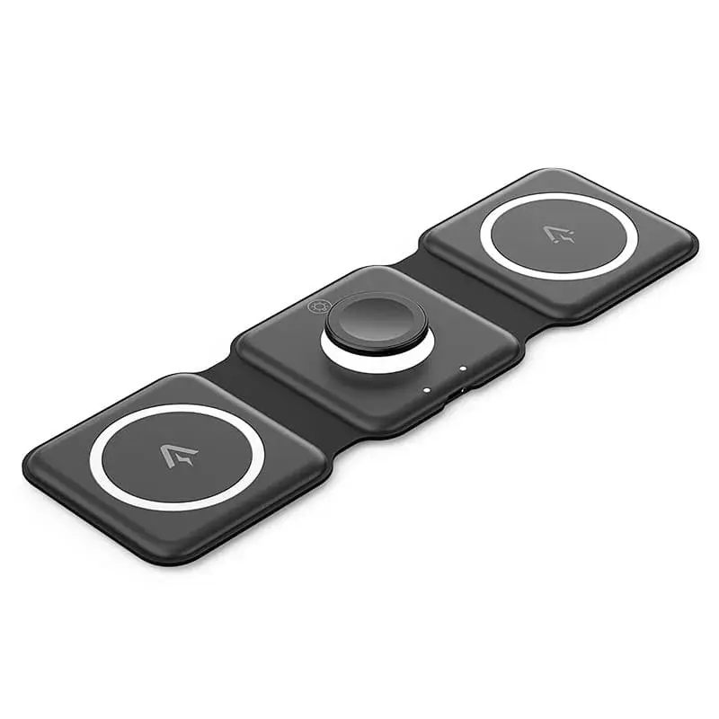 Statie incarcare wireless 3in1 Vention, MagSafe, telefon 15W, ceas 2.5W, casti 5W, fast charge, pliabil, magnetic, lumina LED, 1 x USB-C incarcare, negru