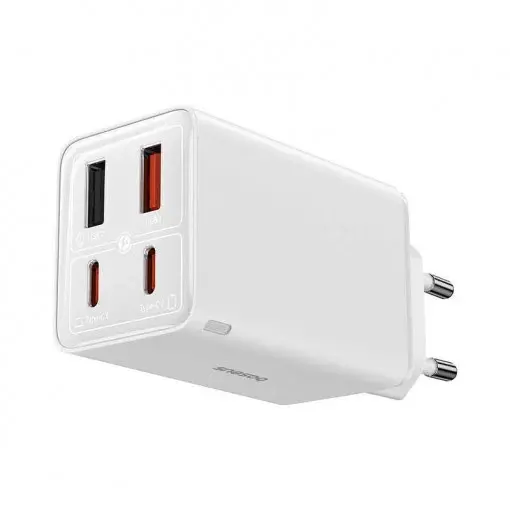 Incarcator retea Baseus GaN6 Pro, 65W, 2x USB si 2x USB-C, Fast Charge, Cablu USB-C la USB-C inclus, Alb