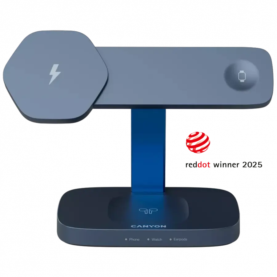 Statia de incarcare wireless Canyon Hexagon 310 3in1, 15W albastru