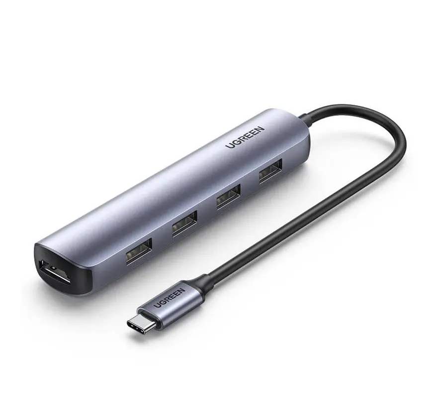 Hub Ugreen CM417 gri, USB-C HDMI 4K și 4× USB 3.0