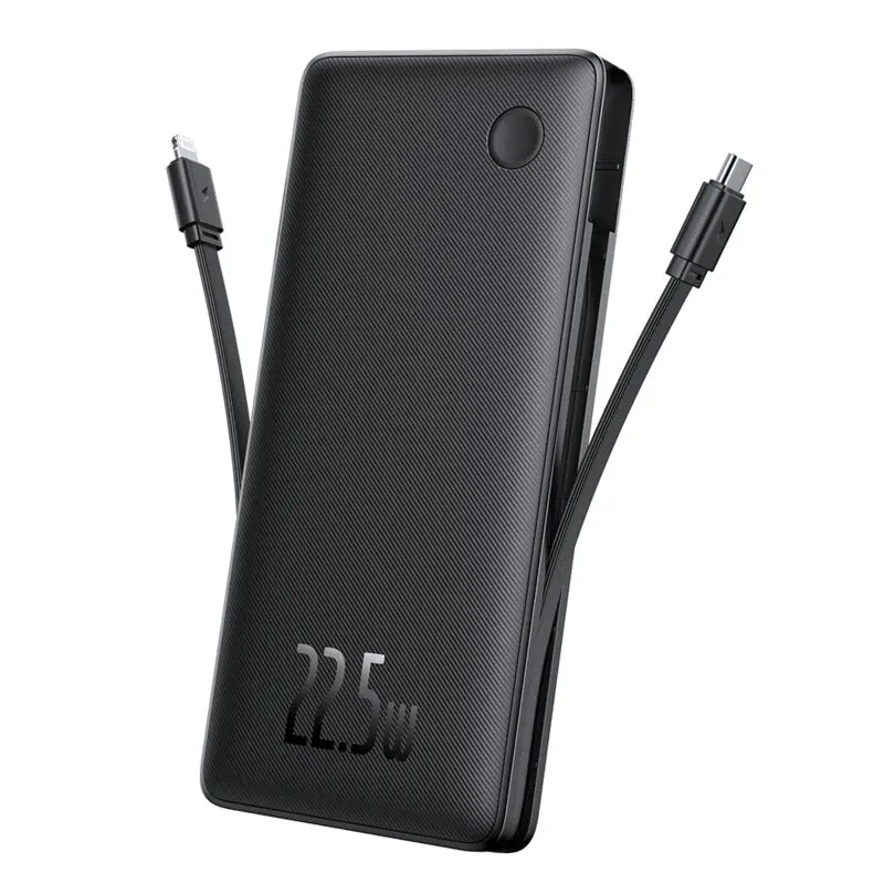 Baterie externa Baseus Airpow Lite, 10000mAh, 22.5W, Incarcare rapida, USB-C, USB-A, cablu dual Lightning si USB-C, Negru