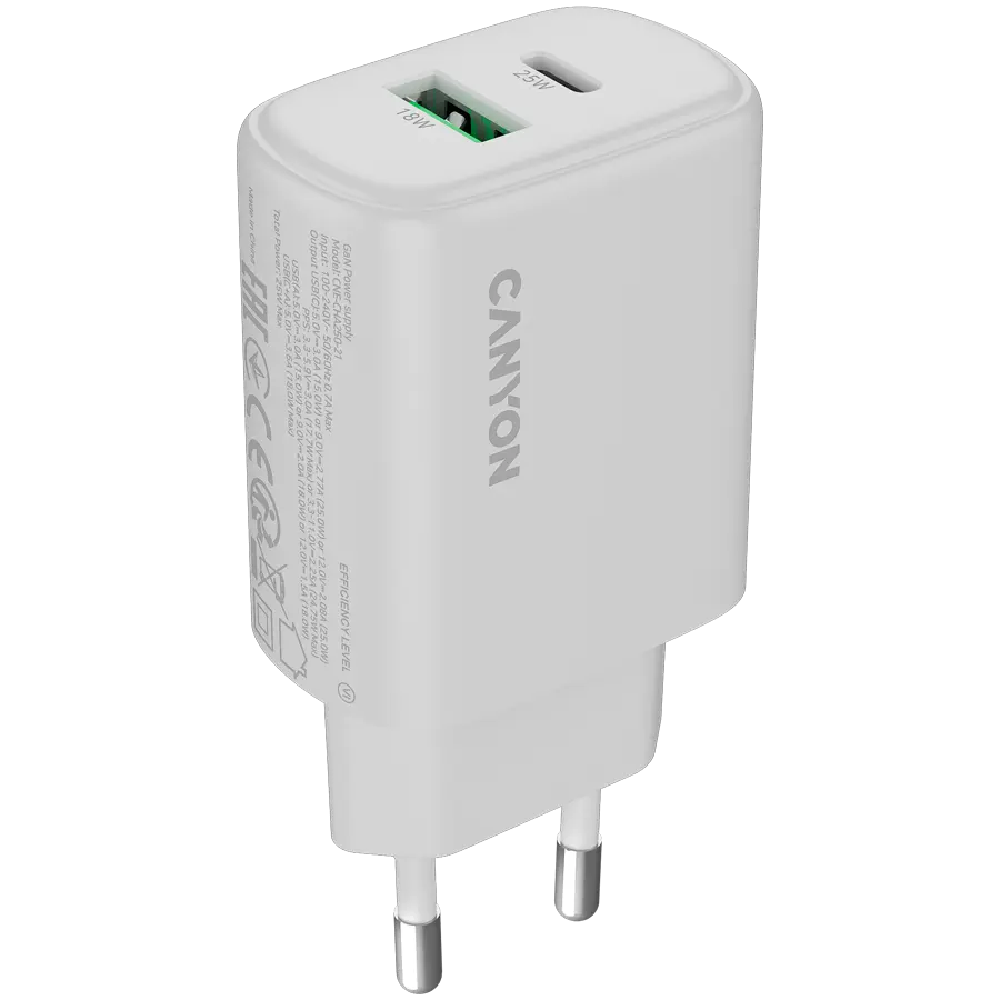 CNE-CHA250-21 1xPD 1x USB-C + 1x USB-A 1xQC EU 25W White