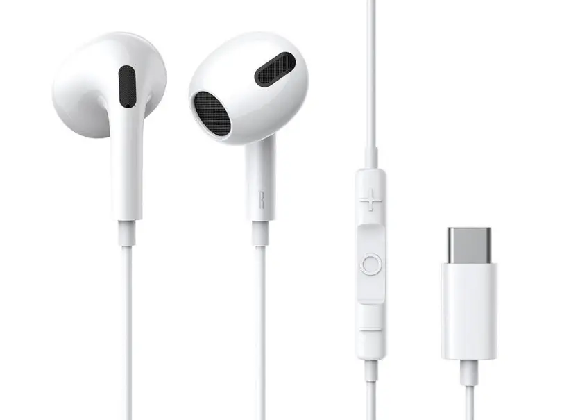 casti Baseus Encok C17 USB-C, microfon pe fir, 1,1 m, alb, timbru verde