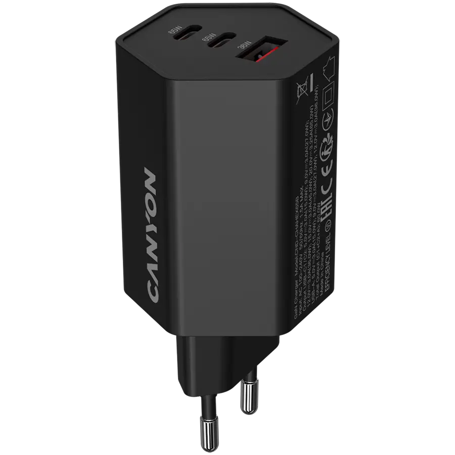 Încărcător rețea Canyon Hexagon 65W 2 USB-C negru