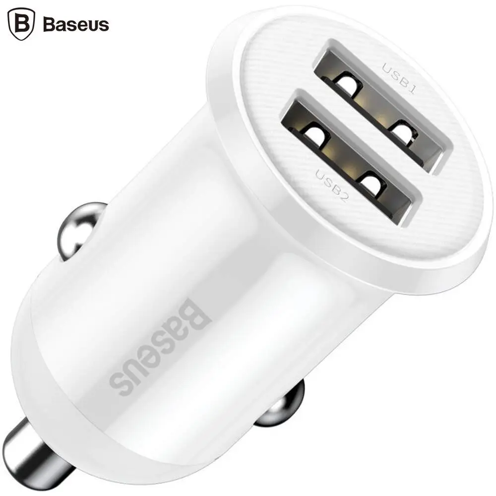 Incarcator auto Baseus Grain Pro dual USB 24W alb