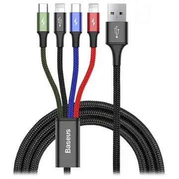 Cablu Date si Incarcare Baseus USB – USB Type-C / MicroUSB / 2 x tip Lightning, 1.2 m, 3.5A, CA1T4-C01, Negru