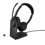 Casti wireless cu suport incarcare Evolve2 55 MS, Jabra, Bluetooth, USB-C, Negru