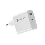 Incarcator laptop Natec Ribera, 65W, alb, 1x USB-A, 1x USB-C