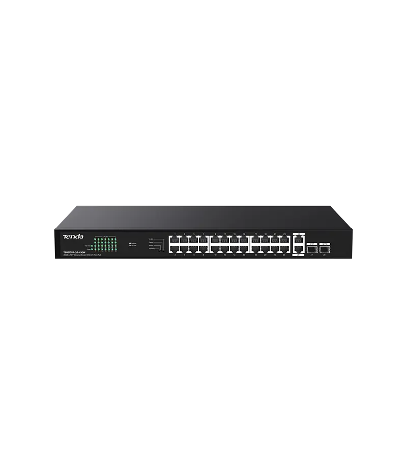 Switch PoE Tenda TEG1128P-24-410W 24 porturi PoE+ 410W rack
