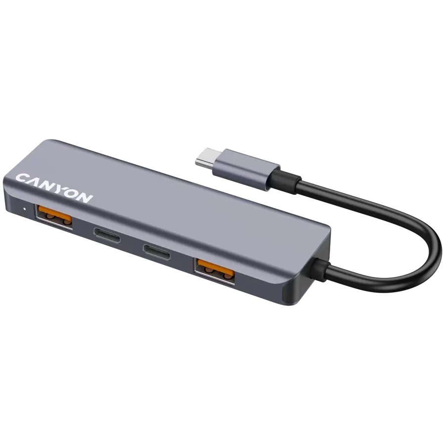 Hub USB, CANYON DS-18, 5 in 1, USB-C, gri