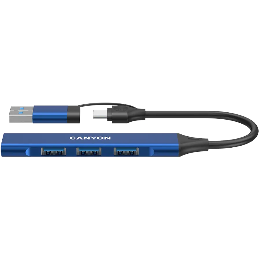 Hub Canyon DS-02, 1 x USB-A 3.0, 3 x USB-A 2.0 Albastru