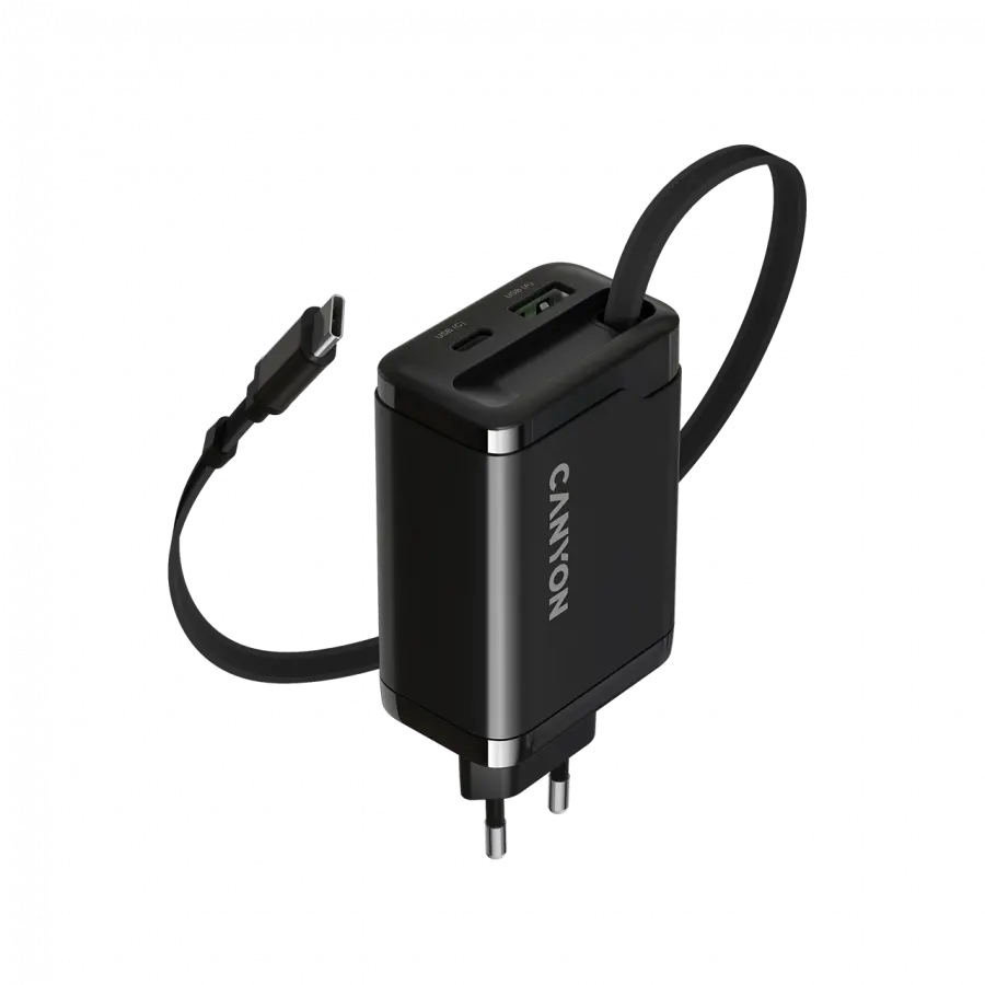 Încărcător Canyon OnCharge 65RC negru 65W cablu USB-C integrat