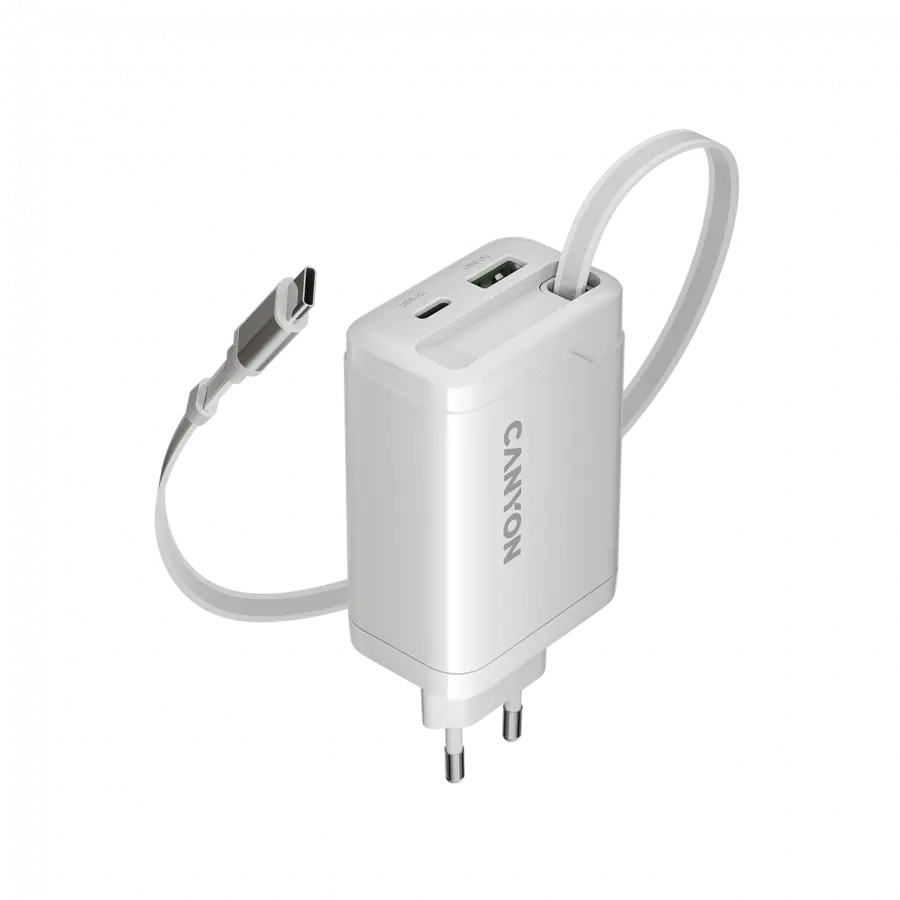 Încărcător Canyon OnCharge 65RC alb 65W cablu USB-C integrat
