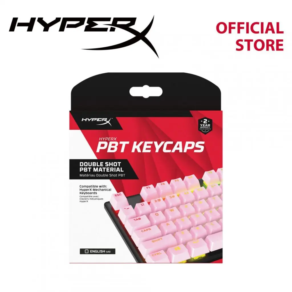 Kit taste gaming HyperX PBT Keycaps, set complet 104 taste, material Double Shot PBT, layout US, compatibil cu tastaturi mecanice HyperX,roz