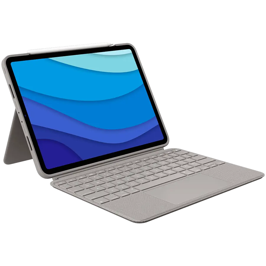Husa Logitech Combo Touch cu tastatura si trackpad detasabile pentru iPad Pro 11 inch gen 1-4 , US, Gri Nisip
