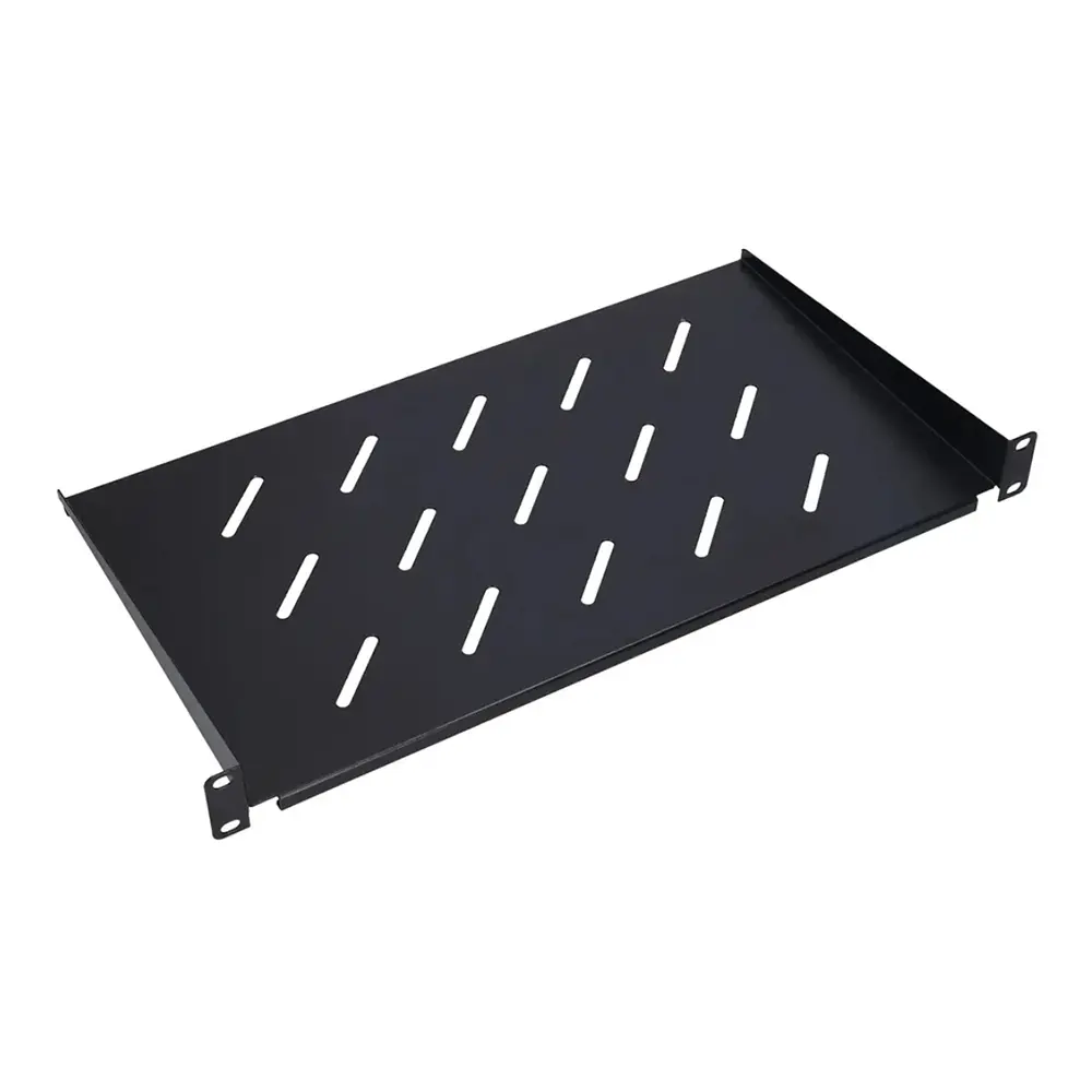 Raft de 19 inch 1U adancime 350 mm Extralnik Raft stabil pentru dulap de retea, perforat, capacitate de incarcare 20 kg, compatibil cu dulapuri de server de 19″ cu adancime de 450 mm, inclusiv set de montare, negru