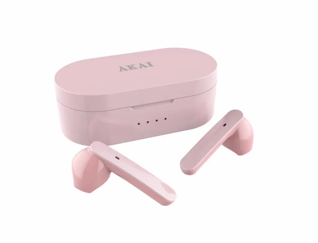 Căști Akai BTE-J10P wireless roz cu carcasă de încărcare