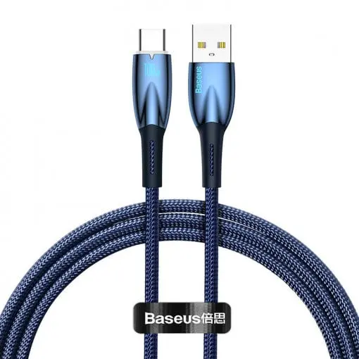 Cablu Date Incarcare Baseus Glimmer Usb La Usb-C, Putere 100W, Textil, Lungime 1M, Albastru