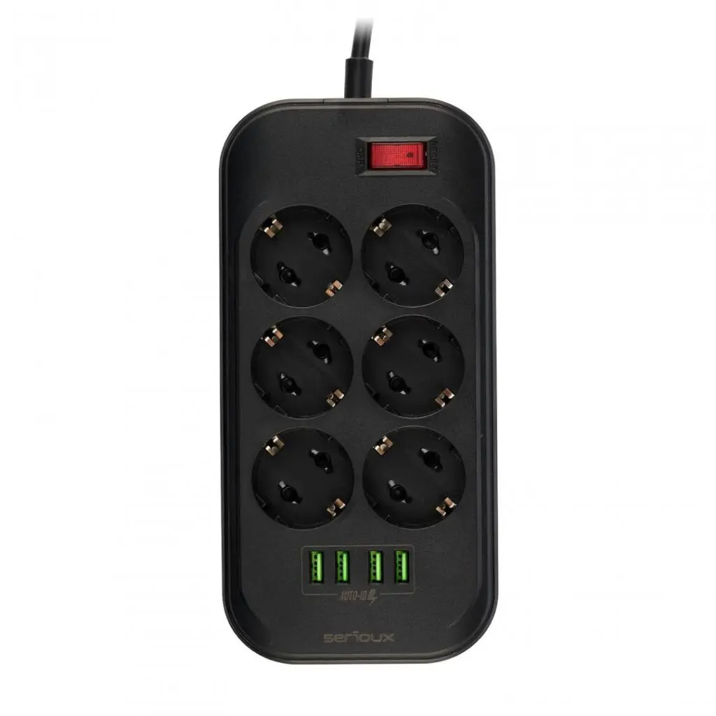 Prelungitor Serioux SRXP-PS66B 6 prize USB 2 m negru