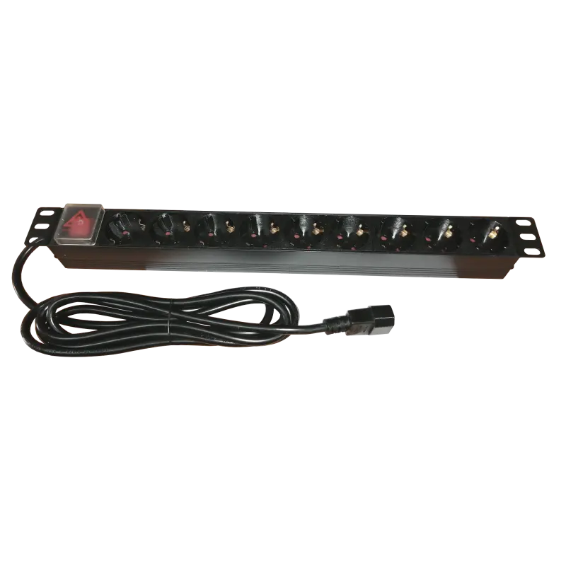 Bara alimentare aluminiu / PDU, 19 inch, 9 prize Schuko, 16A, 3500W, 3×1.5, 3m, stecher C14 – EMTEX