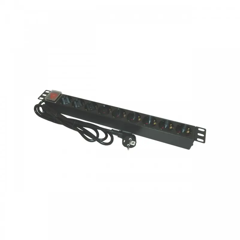 Bara Alimentare aluminiu / pdu 19 inch 9 prize schuko + switch 16a 3500w 3×1.5 2m – emtex pdu9k (include tv 1.75 lei)