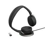 Casti Jabra Evolve2 65 Flex MS, USB-A fara fir, Binaural, On-ear, Bluetooth, hybrid active noise cancellation, incarcator wireless