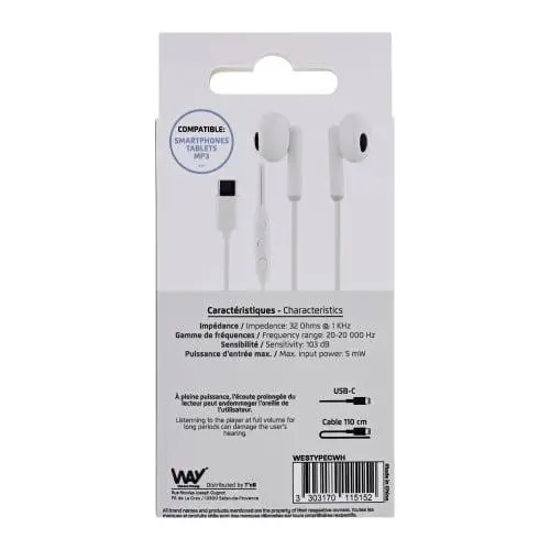 Casti cu microfon TnB WAY USB-C Alb