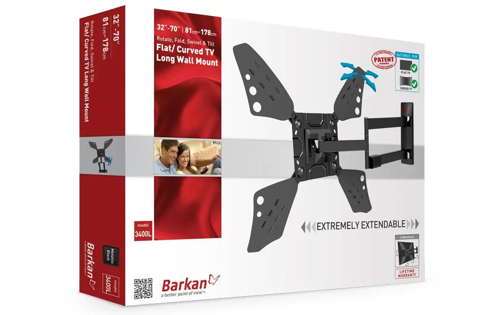 Suport TV perete Barkan 3400LW alb 13-83 inch full motion