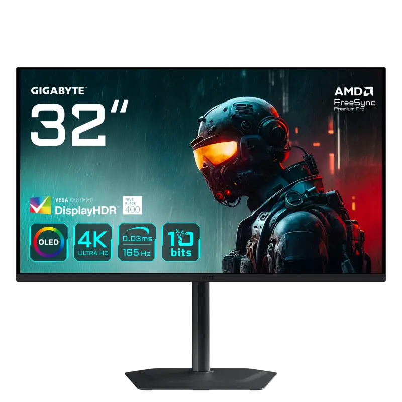 Monitor Gaming OLED Gigabyte MO32U 31.5″, 4K UHD (3840×2160), 165Hz, 0.03ms, AMD FreeSync Premium Pro, ClearMR 9000, VESA DIsplayHDR True Black 400, OLED Care, Boxe 5W x2, USB Type-C, Hub USB, 2x HDMI, Display Port, Pivot, VESA, negru