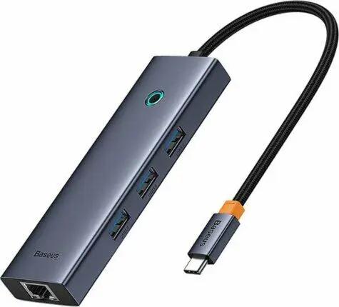 DOCKING STATION Baseus UltraJoy 6 in 1, input USB Type-C, output HDMI4K@60Hz x 1, USB3.0 x 3, PD x 1, RJ45 x 1, gri „B00052807813-00” (timbru verde 0.18 lei) – 6932172630713