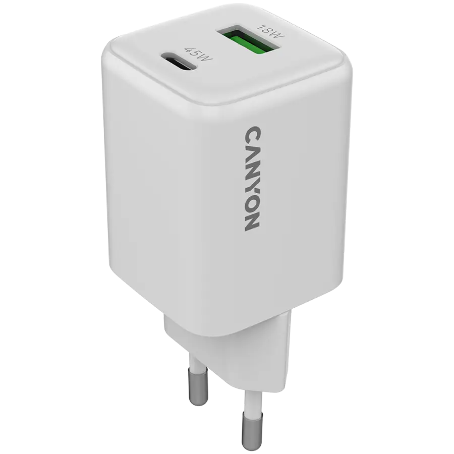 Încărcător Canyon CU45AC GaN 45W 1xPD 1xQC alb