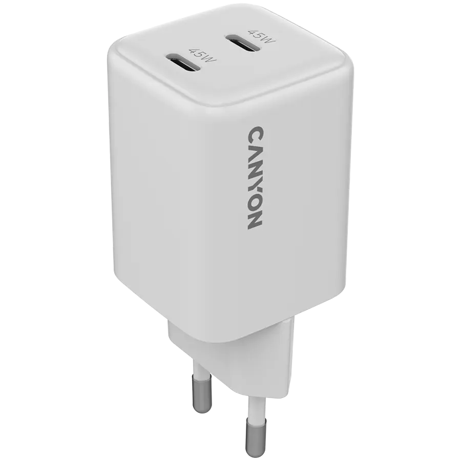 Încărcător Canyon CU45CC GaN 45W 2xPD alb